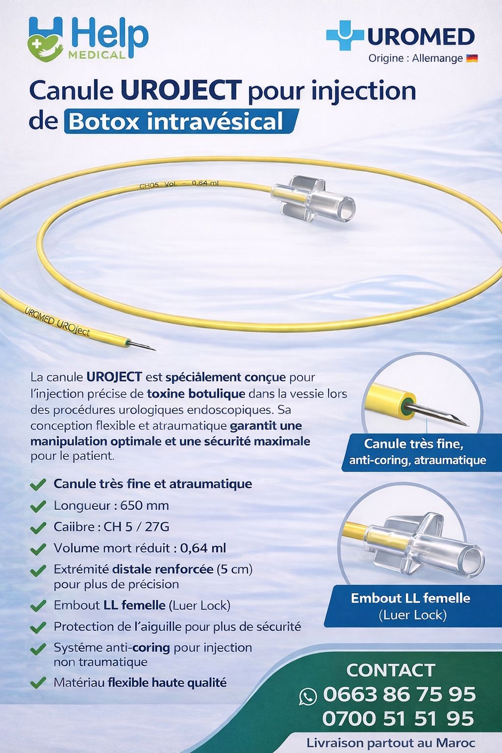 CANULE UROJECT POUR INJECTER L ACIDE BOTULIQUE DANS LA VESSIE