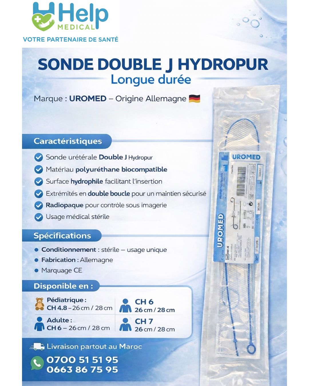 SONDE DOUBLE J  HYDROPUR  LONGUE DUREE